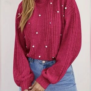 MagentPearl Embellished Ribbed Knit Sweater | Soft Girl • Coquette • Cozy Chic